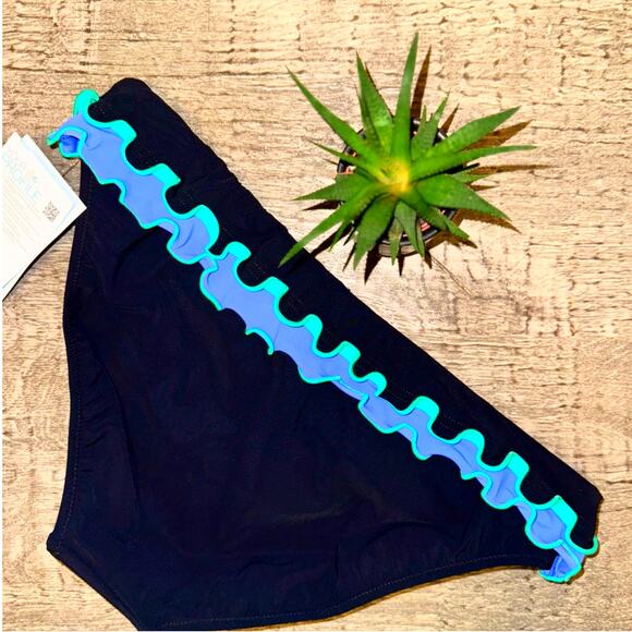 Gottex Profile Wave Trim Bikini Bottoms Sz 8 Black, Purple, Teal Retro Y2K Swim - Picture 2 of 3